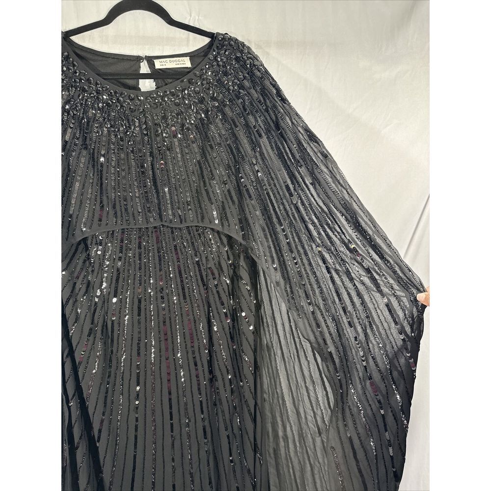 NWT $798 Mac Duggal [sz 16 ] Beaded Embellished Column Cape Gown in Black #G1853 - Picture 13 of 16